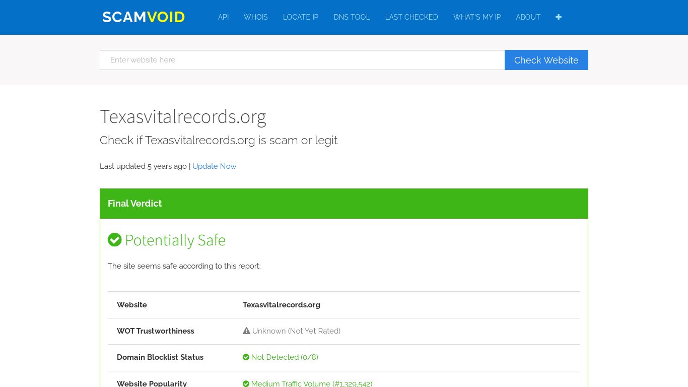 Is Texasvitalrecords.org Safe ? | Scamvoid