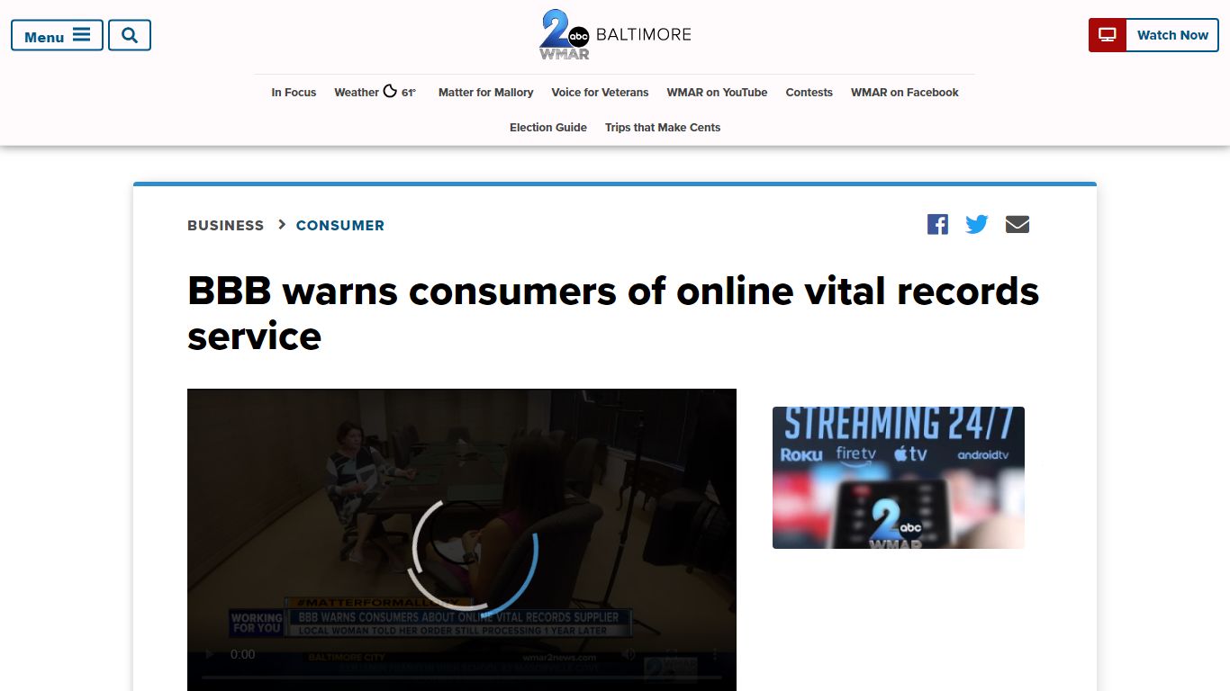 Online vital records service racks up complaints - WMAR